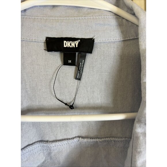 DKNY Side Stitch Denim Twill Drawcord Shacket Shirt Island Wash Plus Size 3X - Picture 2 of 7